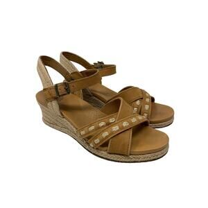 Ugg Mairi Espadrille Wedge Ankle Strap Sandals Womens Size 9 Tan Leather